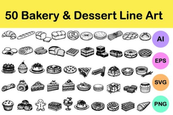 50 Bakery Dessert Line Art: Illustrations for Brand Graphics