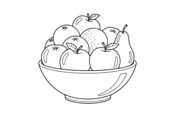 Bowl of Mixed Fruits Outline: Graphics for Coloring Pages Amp