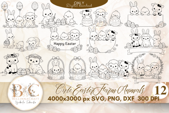 Cute Easter Farm Animals SVG Graphics & Illustrations