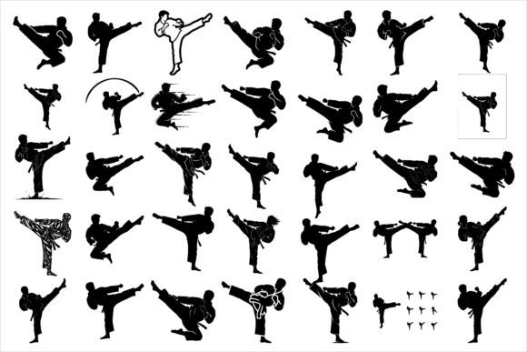 Dynamic Martial Arts Kick Silhouettes: Graphics & Illustrations
