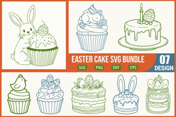 Easter Cake SVG Bundle: Bunny Cupcake Egg Graphics & Illustrations