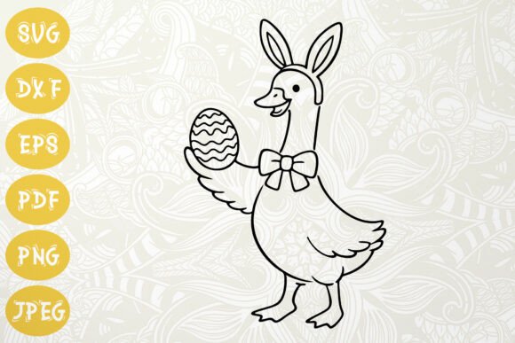 Easter Goose with Bunny Ears and Egg SVG: Graphics & Illustrations