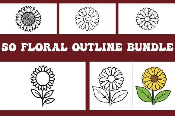 Floral Outline Bundle Graphics & Coloring Pages Amp