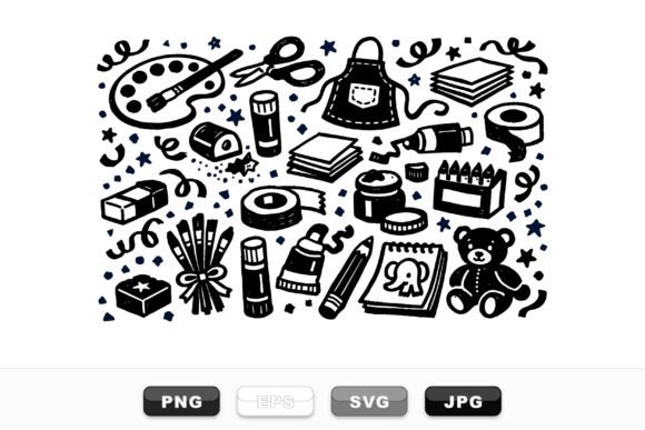 Hand Drawn Art Supplies Set: Illustrations & Graphics