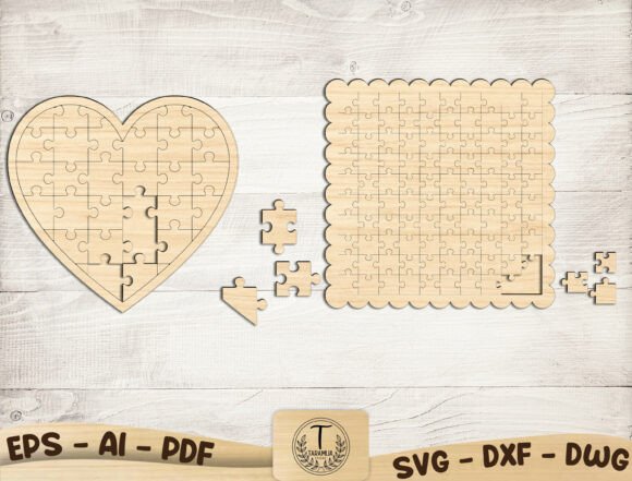 Heart Square Jigsaw Puzzle SVG Bundle: Laser Cutting Puzzles