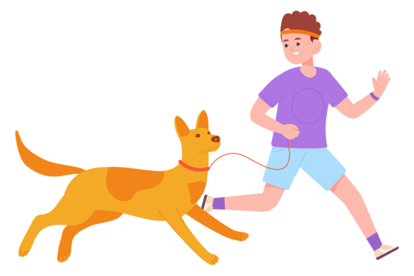 Jogging Kid with Dog Graphics & Illustrations