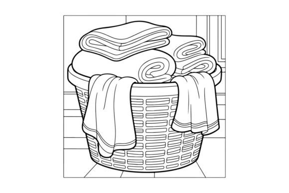 Laundry Basket with Folded Towels: Graphics & Coloring Pages Amp