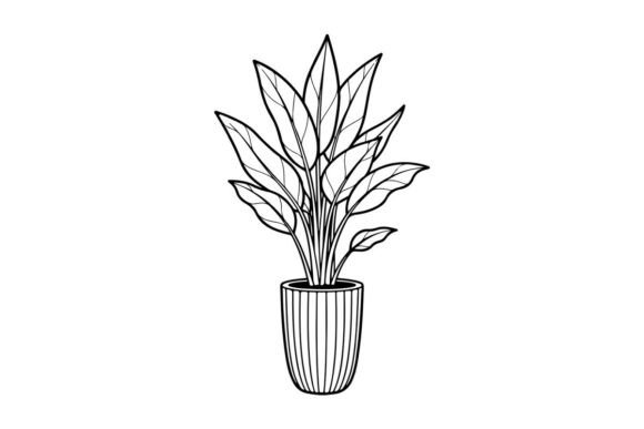 Line Art of a Potted Houseplant: Graphics & Coloring Pages Amp