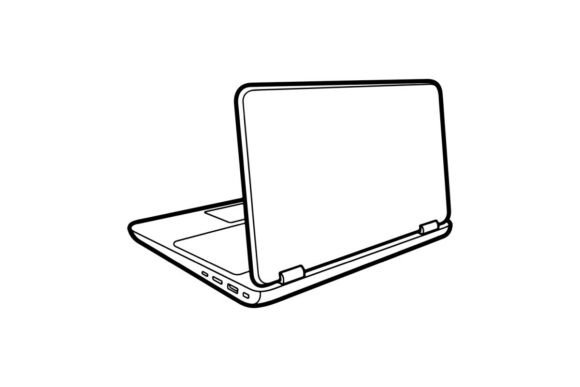 Open Laptop Outline: Graphics for Coloring Pages Amp