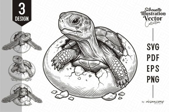 Sea Turtle Hatching from Egg Graphics & Illustrations