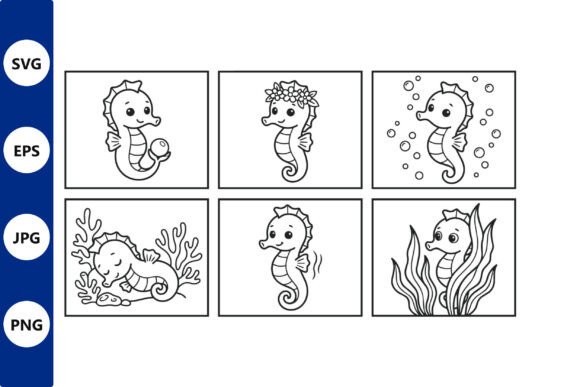 Seahorse Panel Line Art Collection: Graphics & Illustrations
