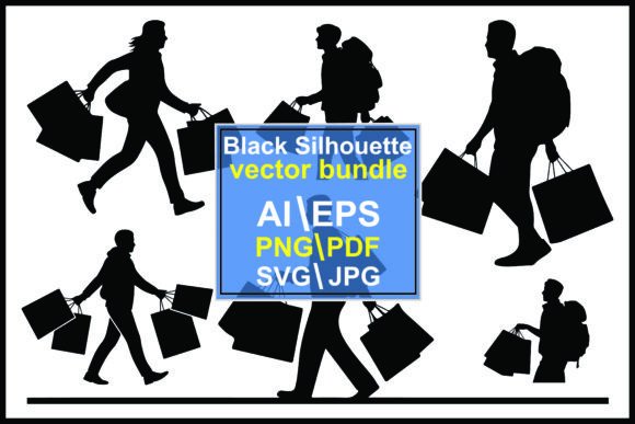 Silhouette People Carrying Shopping Bags: Graphics & Illustrations