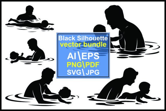 Silhouettes Children Swimming Water Graphics