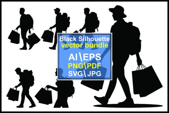 Silhouettes People Carrying Shopping Bag