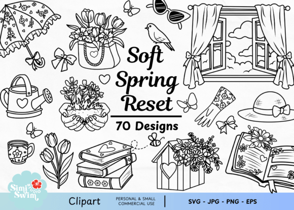 Soft Spring Reset Black Line Clipart for Graphics & Crafts