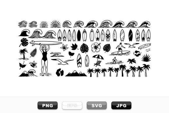 Surf Beach Vector Clipart Set for Graphics & Crafts