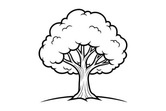 Tree on Rolling Hills Outline: Graphics & Coloring Pages Amp