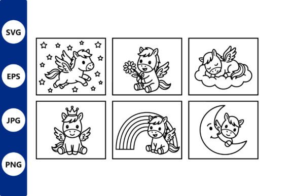 Unicorn Line Art Set: Graphics & Illustrations