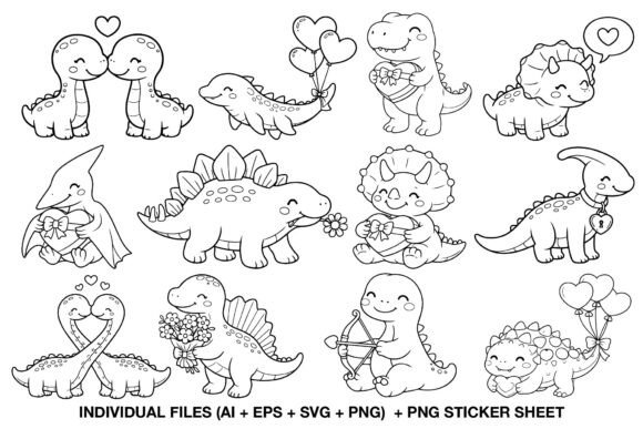 Valentine Dinosaur Stamps Set