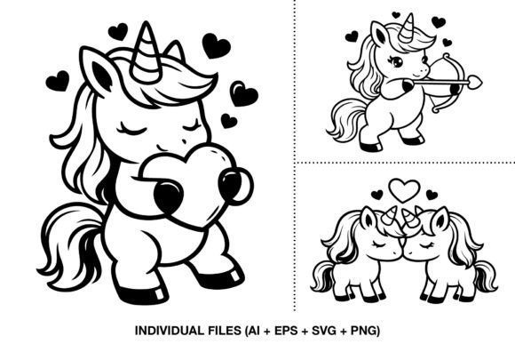 Valentine Unicorn Graphics for Craft Projects