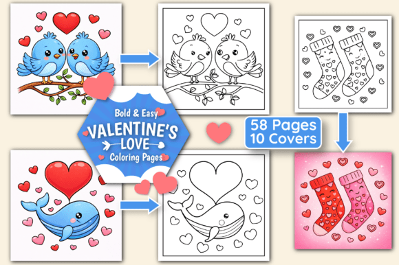 Valentine’s Love Bold Easy Graphics & Coloring Pages Amp