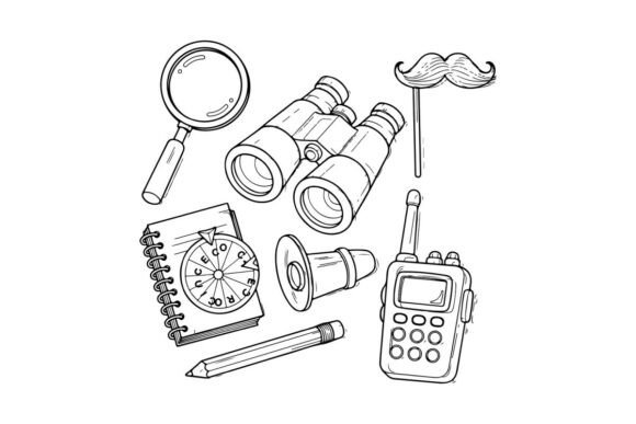 Vintage Detective Tools Flat Vector Graphics & Illustrations